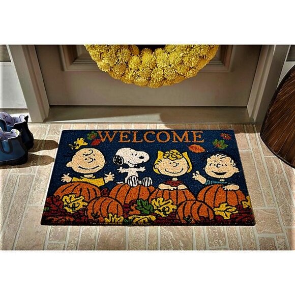 NWT Peanuts Gang Fall Autumn Welcome 18x30 Outdoor Mat Rug - Picture 2 of 3
